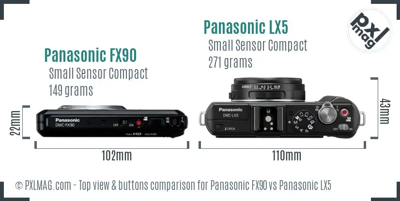Panasonic FX90 vs Panasonic LX5 top view buttons comparison