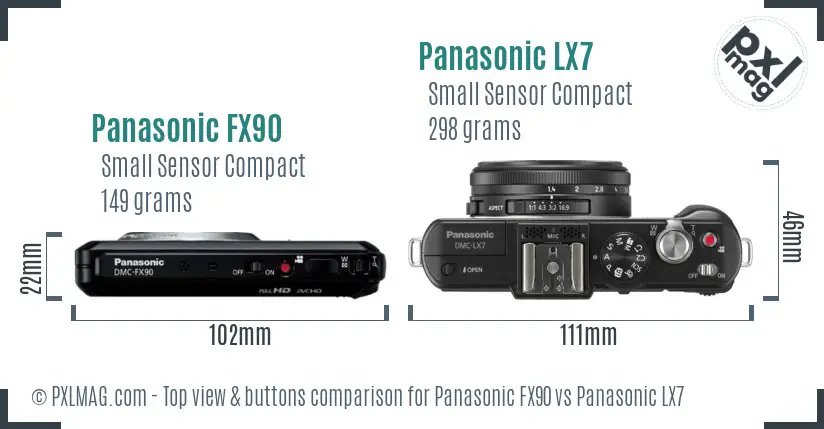 Panasonic FX90 vs Panasonic LX7 top view buttons comparison