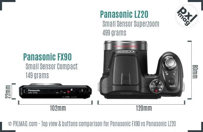 Panasonic FX90 vs Panasonic LZ20 top view buttons comparison
