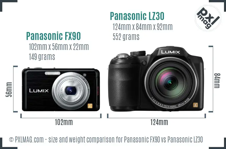 Panasonic FX90 vs Panasonic LZ30 size comparison