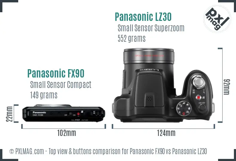 Panasonic FX90 vs Panasonic LZ30 top view buttons comparison