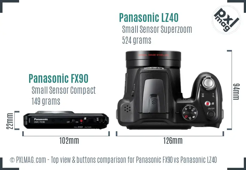 Panasonic FX90 vs Panasonic LZ40 top view buttons comparison