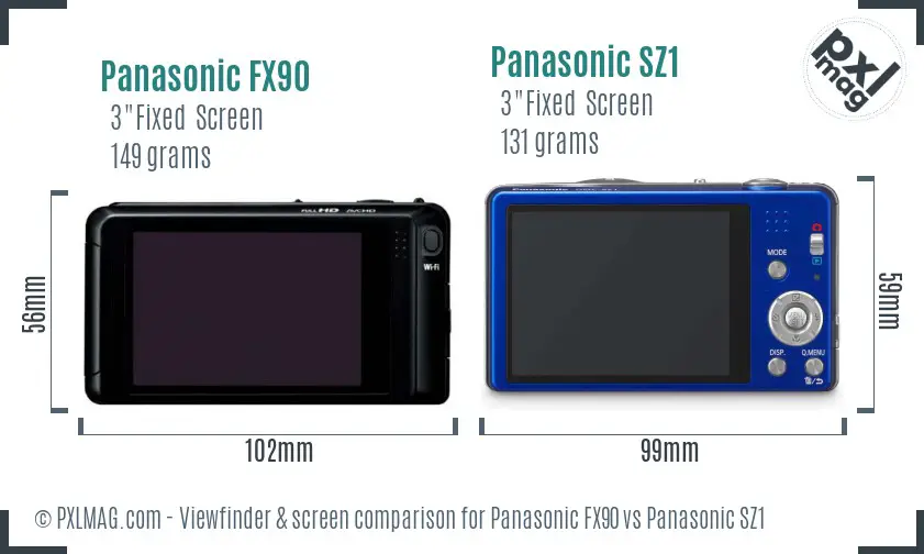 Panasonic FX90 vs Panasonic SZ1 Screen and Viewfinder comparison