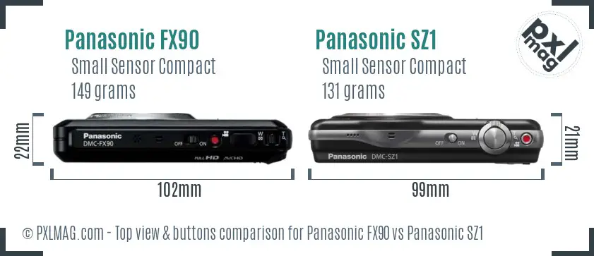 Panasonic FX90 vs Panasonic SZ1 top view buttons comparison