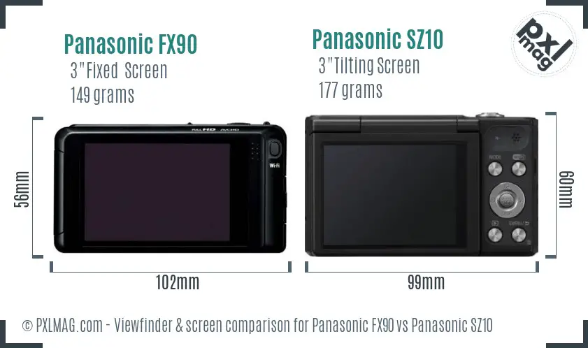 Panasonic FX90 vs Panasonic SZ10 Screen and Viewfinder comparison