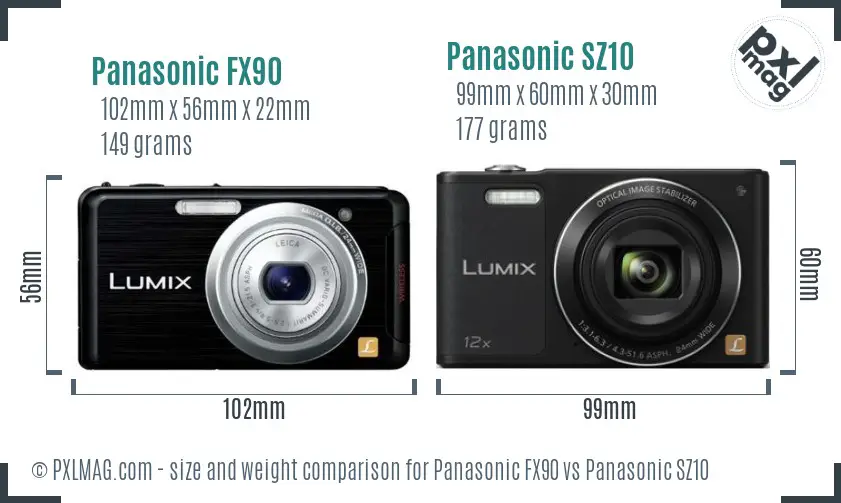 Panasonic FX90 vs Panasonic SZ10 size comparison