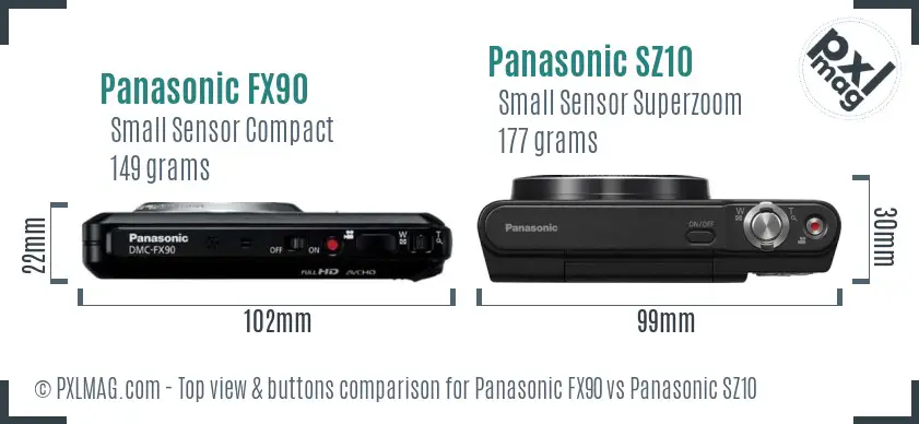 Panasonic FX90 vs Panasonic SZ10 top view buttons comparison