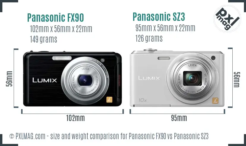 Panasonic FX90 vs Panasonic SZ3 size comparison