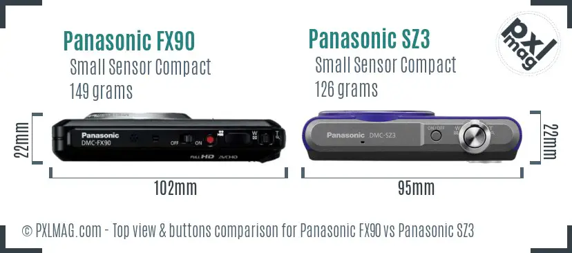 Panasonic FX90 vs Panasonic SZ3 top view buttons comparison