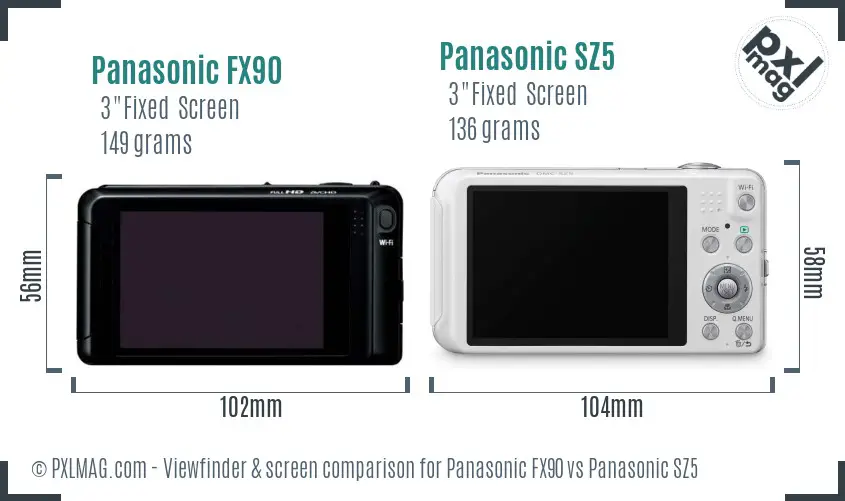 Panasonic FX90 vs Panasonic SZ5 Screen and Viewfinder comparison
