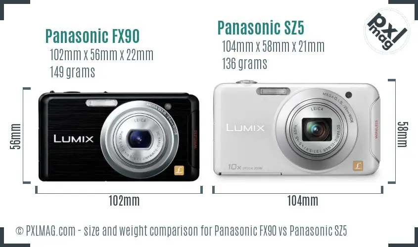 Panasonic FX90 vs Panasonic SZ5 size comparison