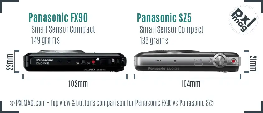 Panasonic FX90 vs Panasonic SZ5 top view buttons comparison