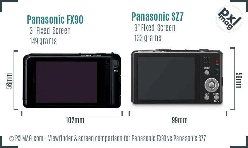 Panasonic FX90 vs Panasonic SZ7 Screen and Viewfinder comparison