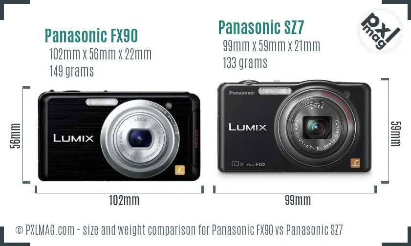 Panasonic FX90 vs Panasonic SZ7 size comparison