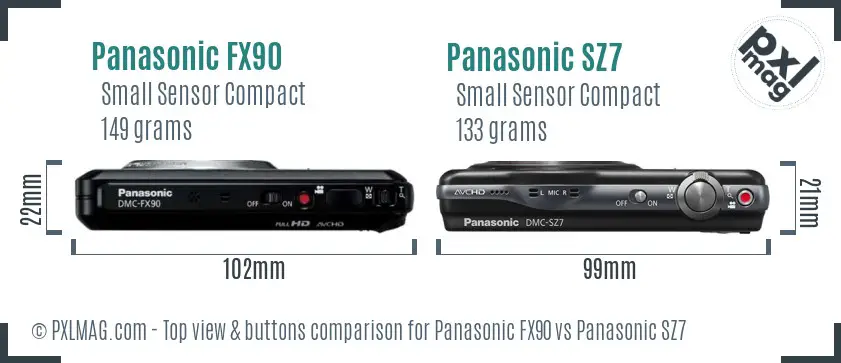 Panasonic FX90 vs Panasonic SZ7 top view buttons comparison