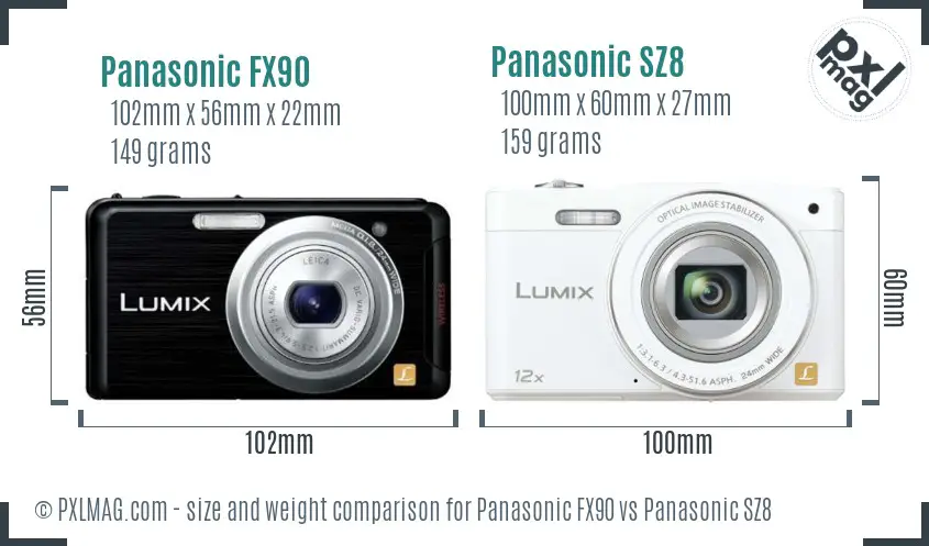 Panasonic FX90 vs Panasonic SZ8 size comparison
