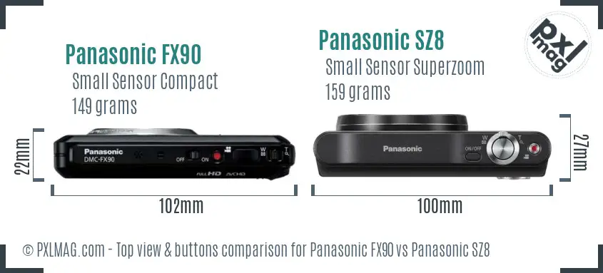 Panasonic FX90 vs Panasonic SZ8 top view buttons comparison