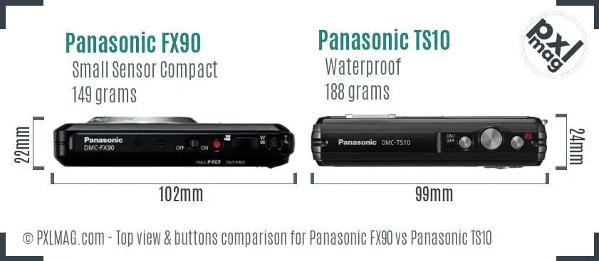 Panasonic FX90 vs Panasonic TS10 top view buttons comparison