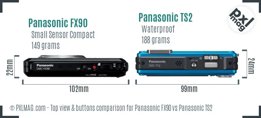 Panasonic FX90 vs Panasonic TS2 top view buttons comparison