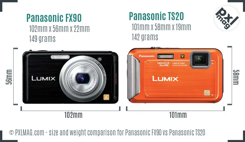 Panasonic FX90 vs Panasonic TS20 size comparison