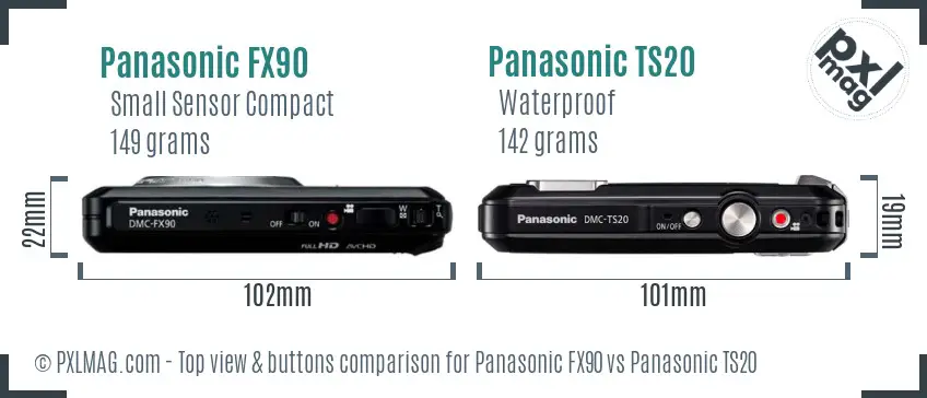 Panasonic FX90 vs Panasonic TS20 top view buttons comparison
