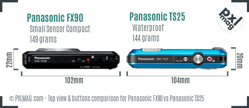 Panasonic FX90 vs Panasonic TS25 top view buttons comparison