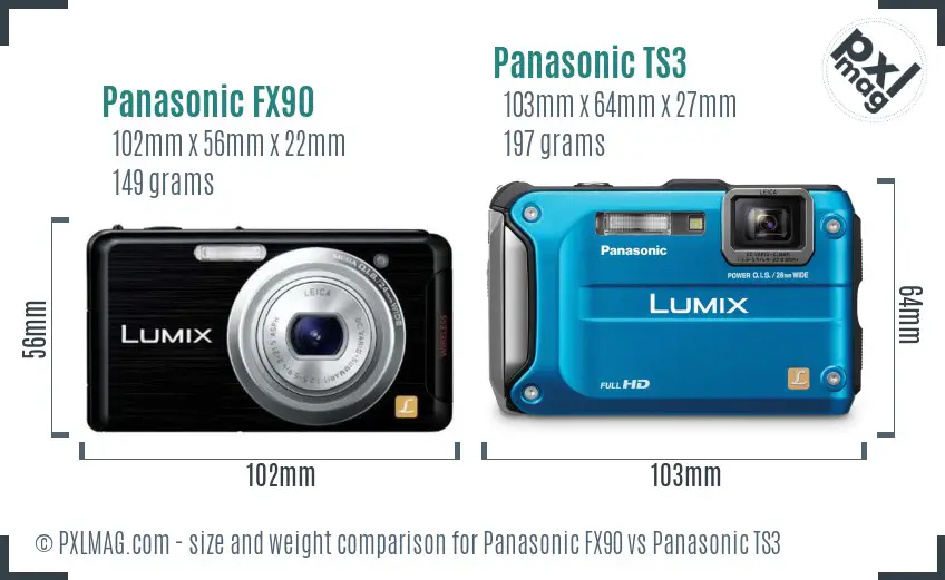 Panasonic FX90 vs Panasonic TS3 size comparison
