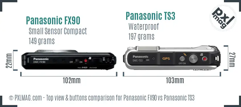 Panasonic FX90 vs Panasonic TS3 top view buttons comparison