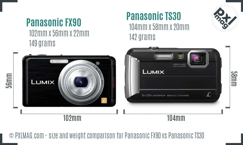 Panasonic FX90 vs Panasonic TS30 size comparison