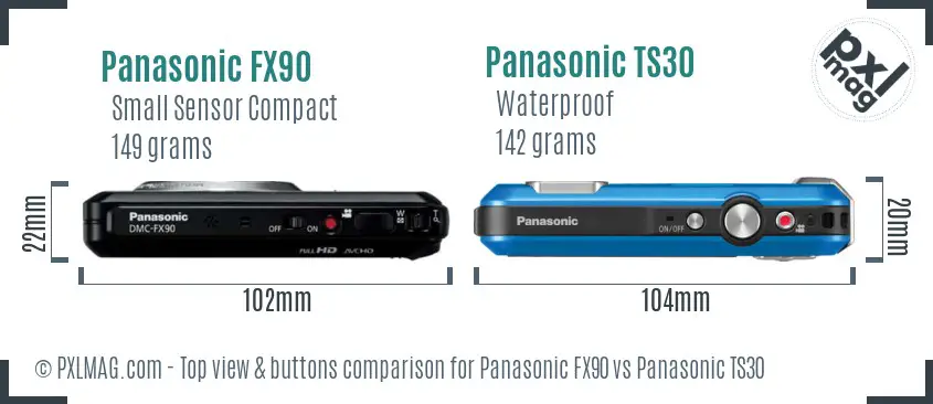 Panasonic FX90 vs Panasonic TS30 top view buttons comparison