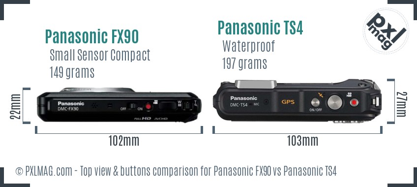 Panasonic FX90 vs Panasonic TS4 top view buttons comparison