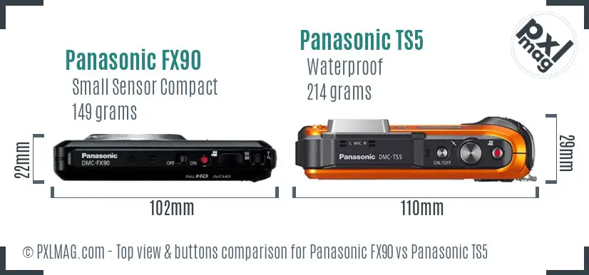 Panasonic FX90 vs Panasonic TS5 top view buttons comparison