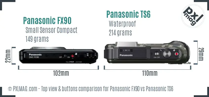 Panasonic FX90 vs Panasonic TS6 top view buttons comparison