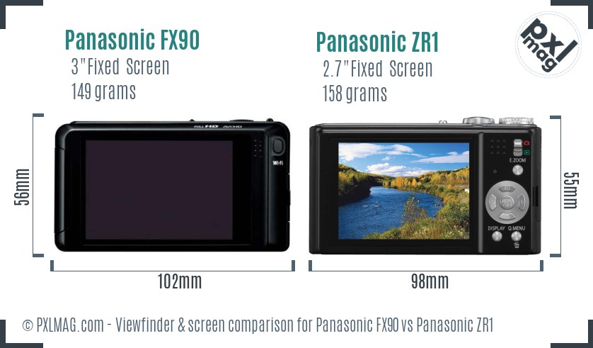 Panasonic FX90 vs Panasonic ZR1 Screen and Viewfinder comparison
