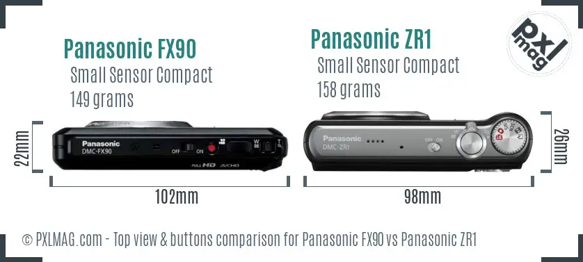 Panasonic FX90 vs Panasonic ZR1 top view buttons comparison