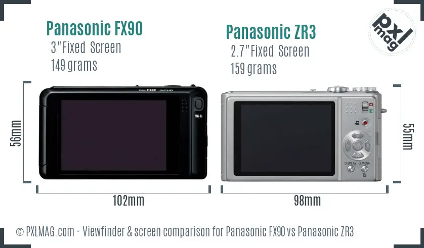 Panasonic FX90 vs Panasonic ZR3 Screen and Viewfinder comparison