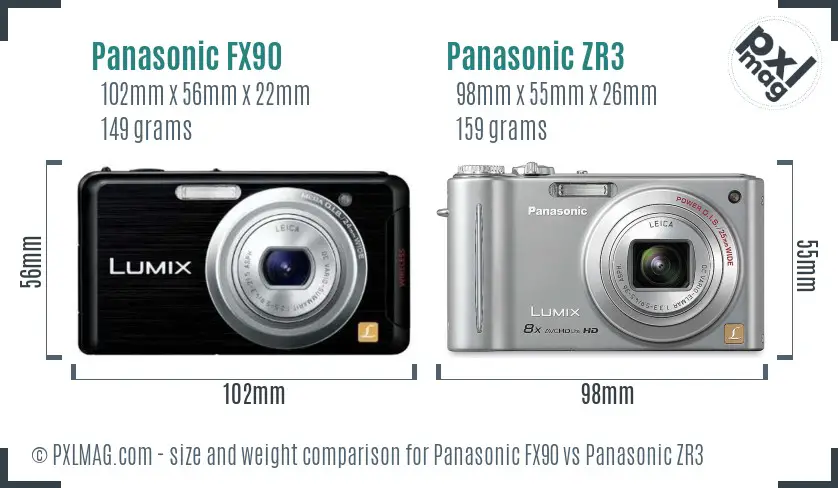 Panasonic FX90 vs Panasonic ZR3 size comparison