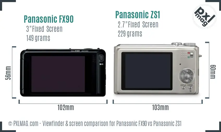 Panasonic FX90 vs Panasonic ZS1 Screen and Viewfinder comparison
