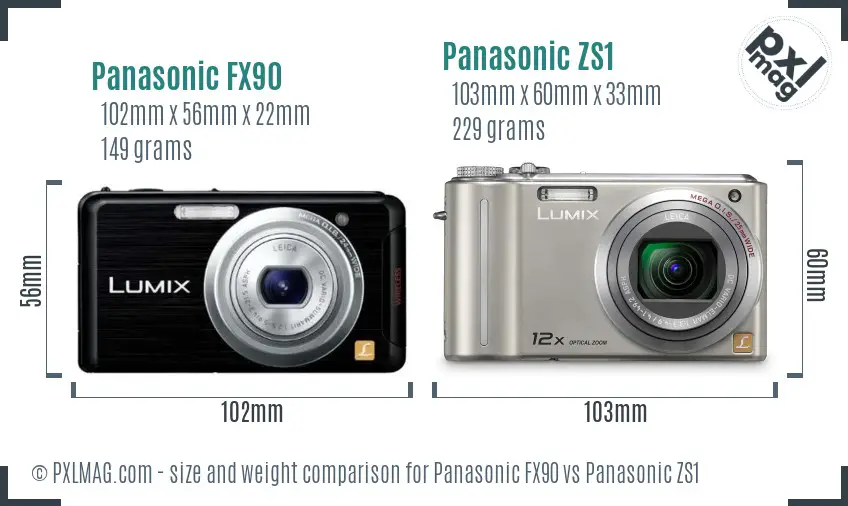Panasonic FX90 vs Panasonic ZS1 size comparison