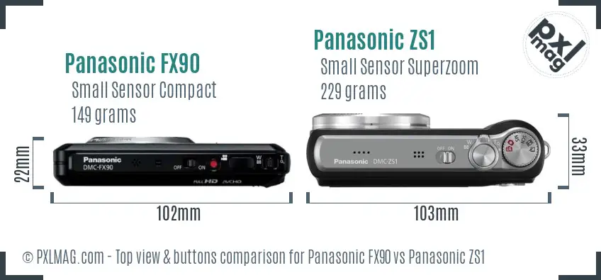 Panasonic FX90 vs Panasonic ZS1 top view buttons comparison