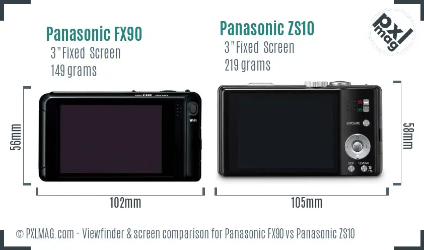 Panasonic FX90 vs Panasonic ZS10 Screen and Viewfinder comparison