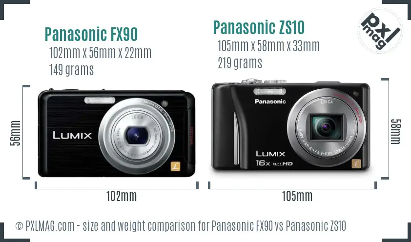 Panasonic FX90 vs Panasonic ZS10 size comparison