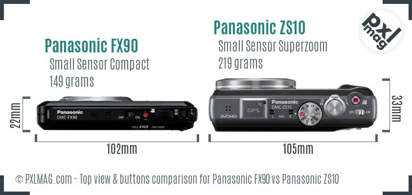 Panasonic FX90 vs Panasonic ZS10 top view buttons comparison