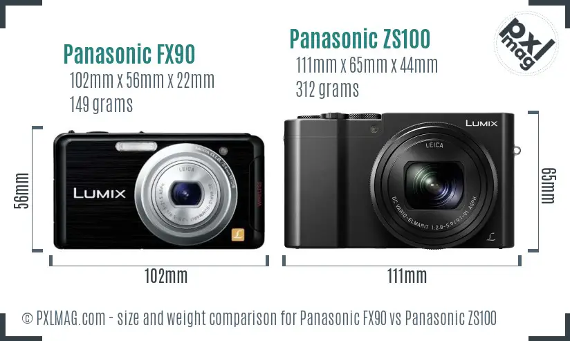 Panasonic FX90 vs Panasonic ZS100 size comparison