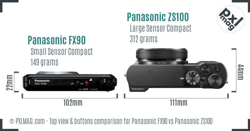 Panasonic FX90 vs Panasonic ZS100 top view buttons comparison