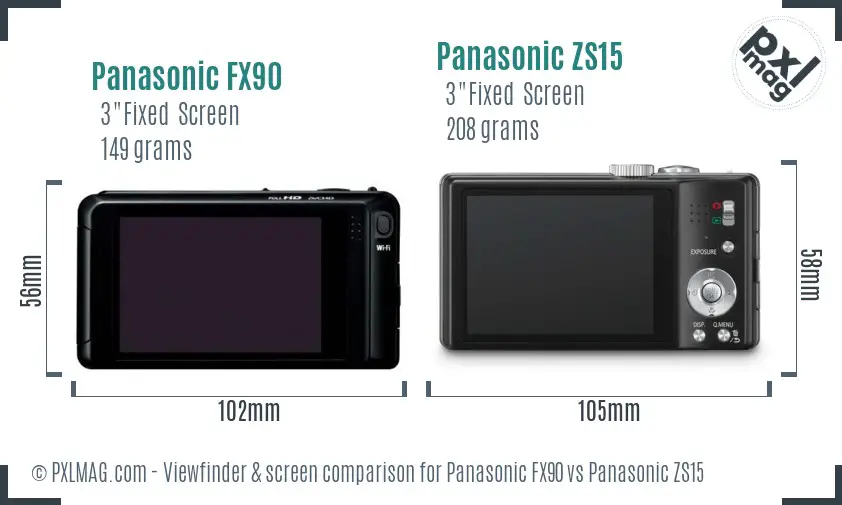 Panasonic FX90 vs Panasonic ZS15 Screen and Viewfinder comparison