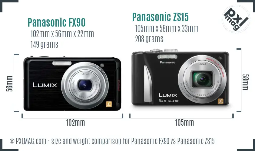 Panasonic FX90 vs Panasonic ZS15 size comparison