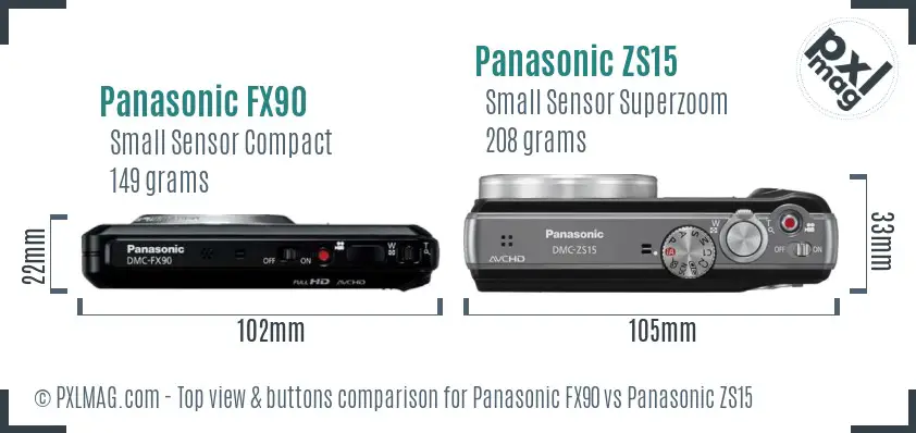 Panasonic FX90 vs Panasonic ZS15 top view buttons comparison