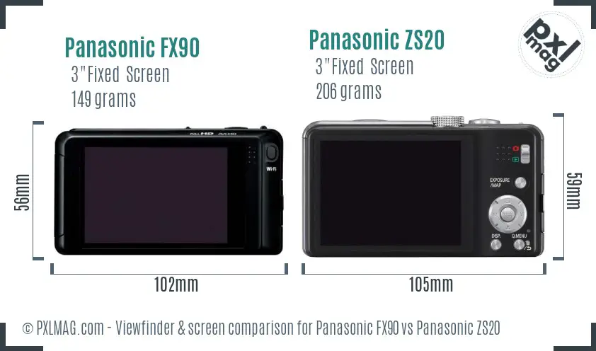 Panasonic FX90 vs Panasonic ZS20 Screen and Viewfinder comparison