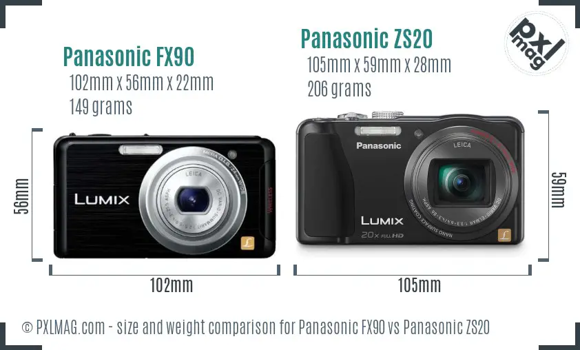 Panasonic FX90 vs Panasonic ZS20 size comparison